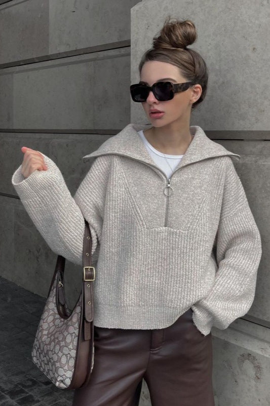 Greta | Women’s Half-Zip Sweater Featuring an Oversized Collar