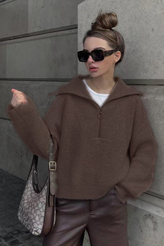 Greta | Women’s Half-Zip Sweater Featuring an Oversized Collar