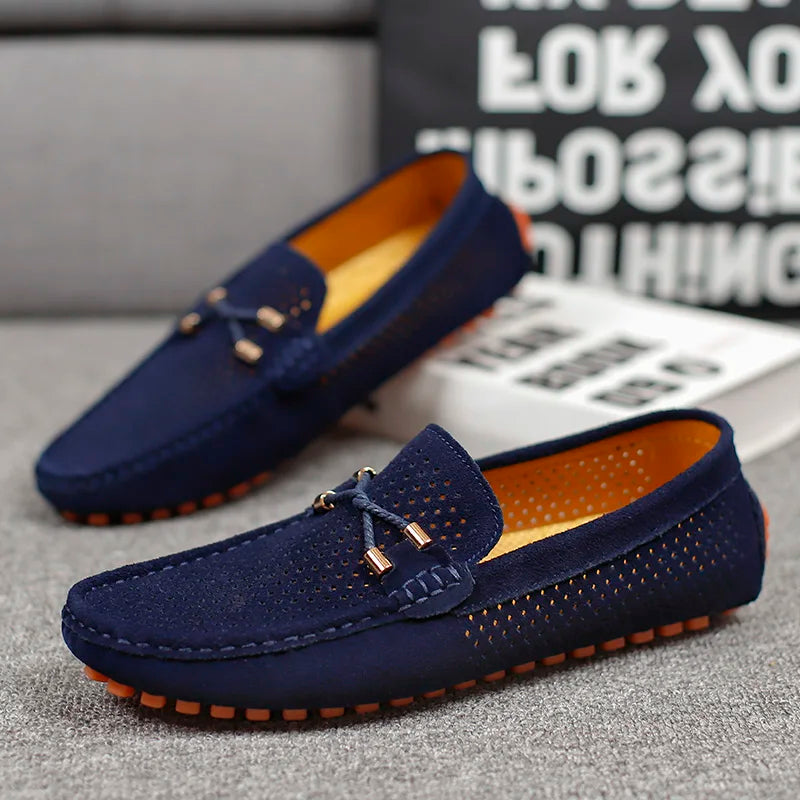 Damon | Men’s Perforated Driving Loafers Featuring Tie Detail