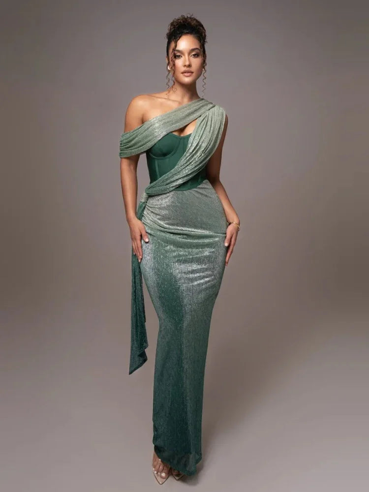 Zaria | Women’s Draped One-Shoulder Corset Gown