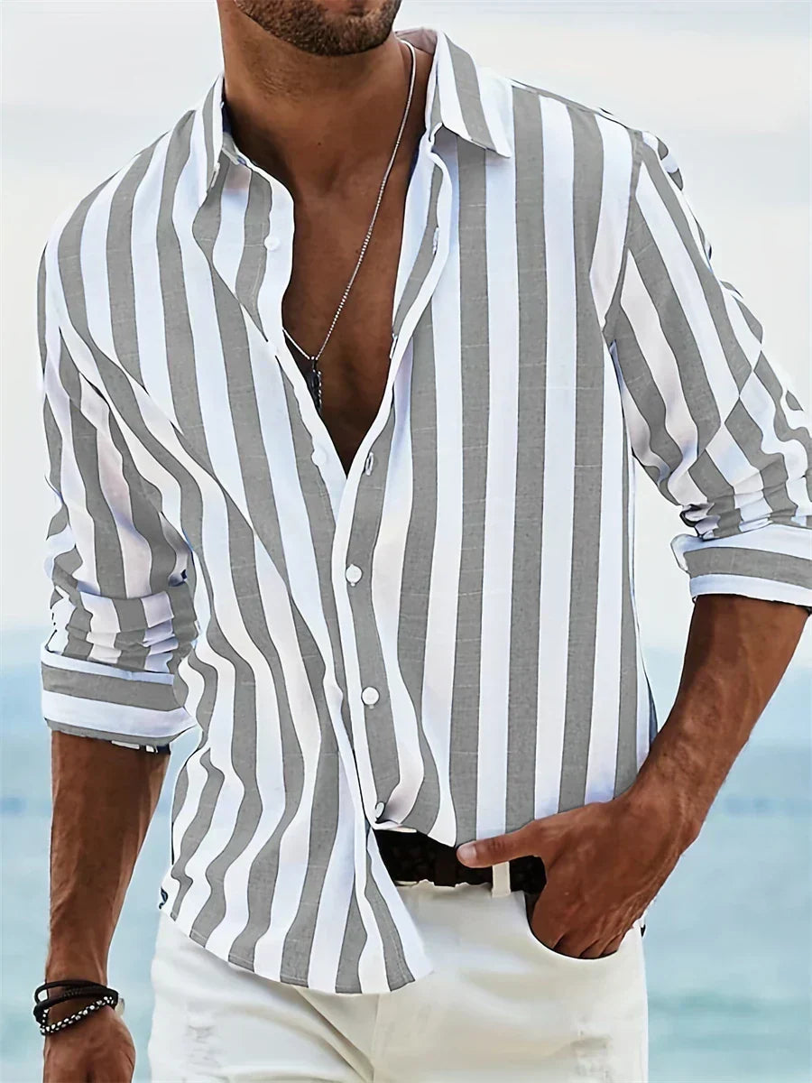 Cole | Men’s Relaxed Stripe Button-Up Shirt for Coastal Styling