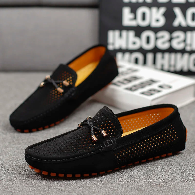 Damon | Men’s Perforated Driving Loafers Featuring Tie Detail