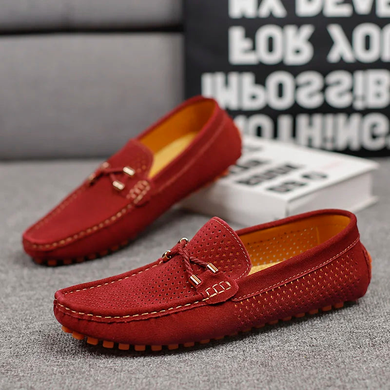 Damon | Men’s Perforated Driving Loafers Featuring Tie Detail