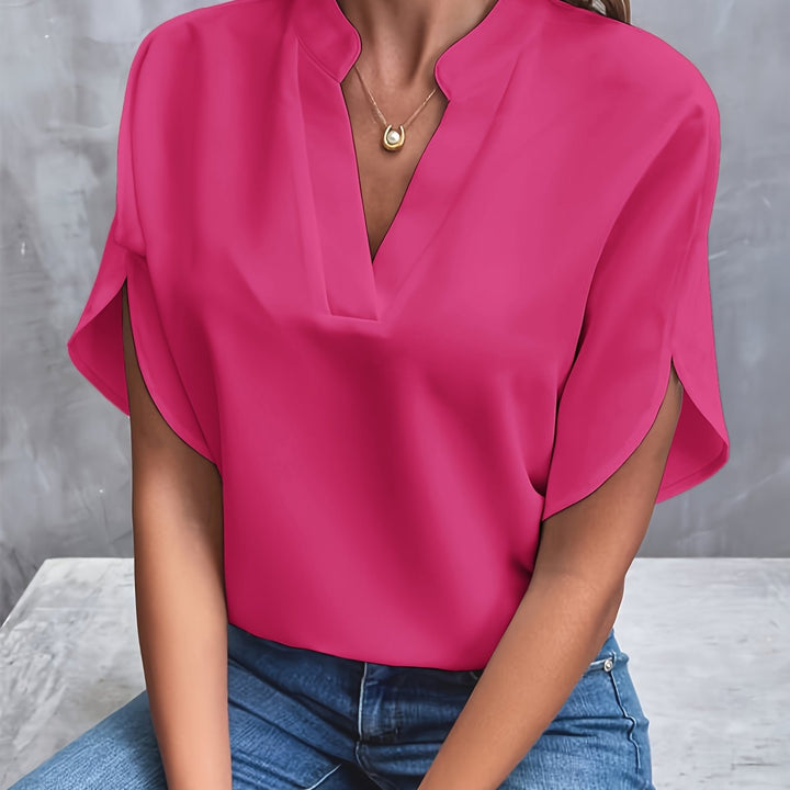 Camille | Women’s Split-Neck Flutter-Sleeve Blouse