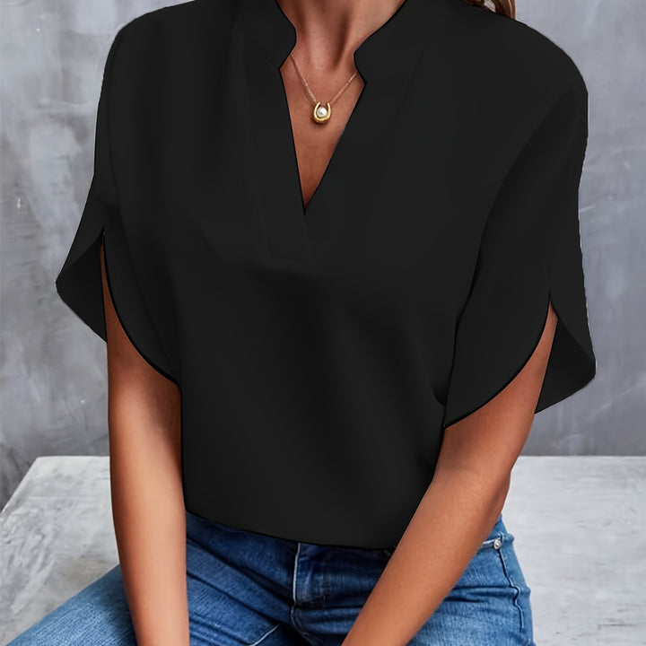 Camille | Women’s Split-Neck Flutter-Sleeve Blouse