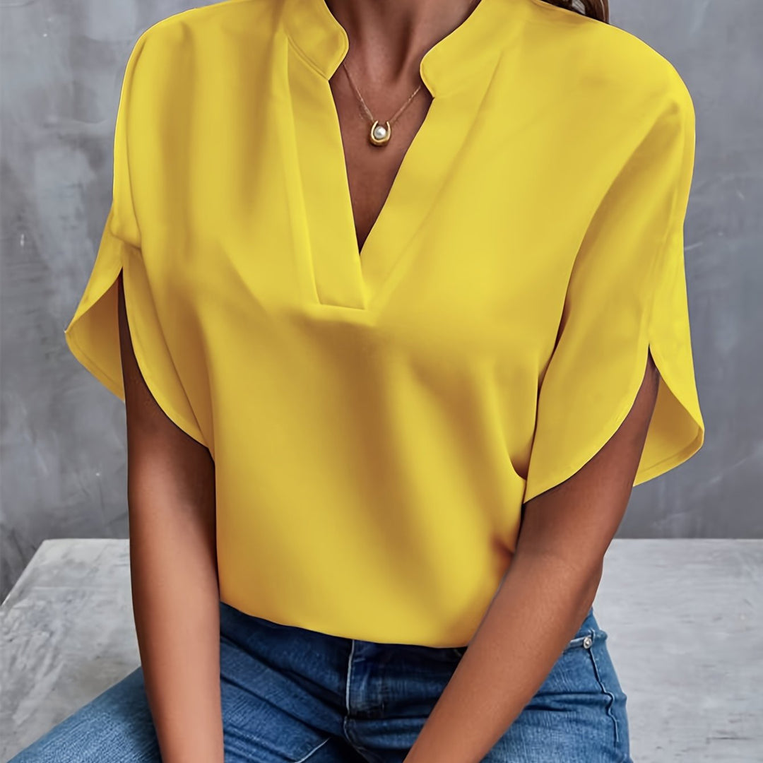 Camille | Women’s Split-Neck Flutter-Sleeve Blouse