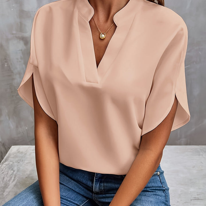 Camille | Women’s Split-Neck Flutter-Sleeve Blouse