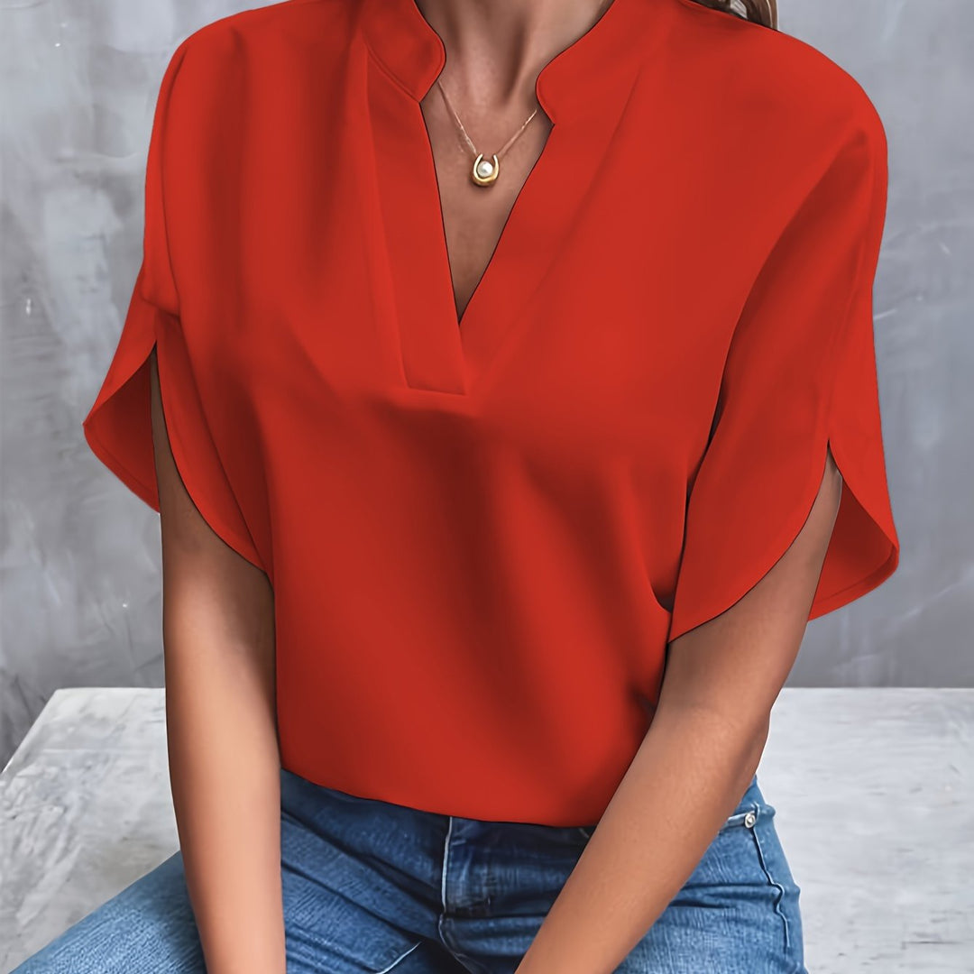 Camille | Women’s Split-Neck Flutter-Sleeve Blouse