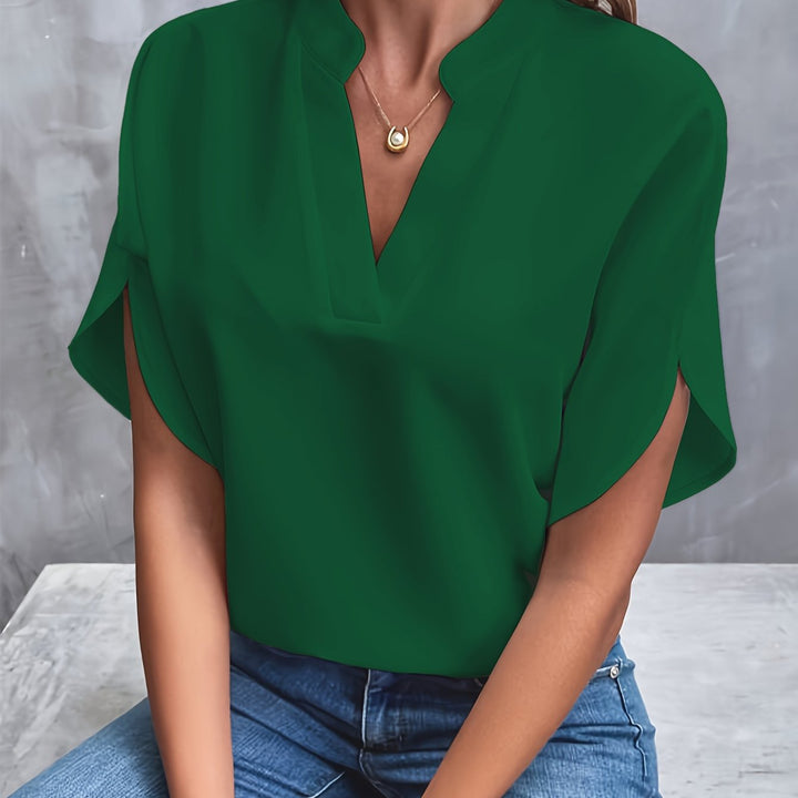Camille | Women’s Split-Neck Flutter-Sleeve Blouse