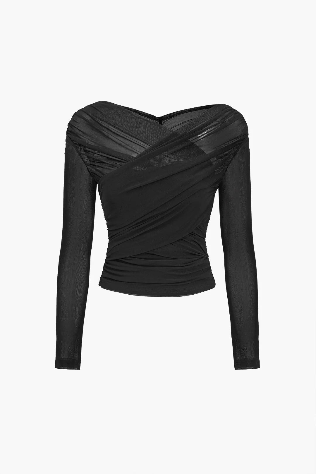 Celeste | Women’s Ruched Wrap Top with Sheer Sleeves