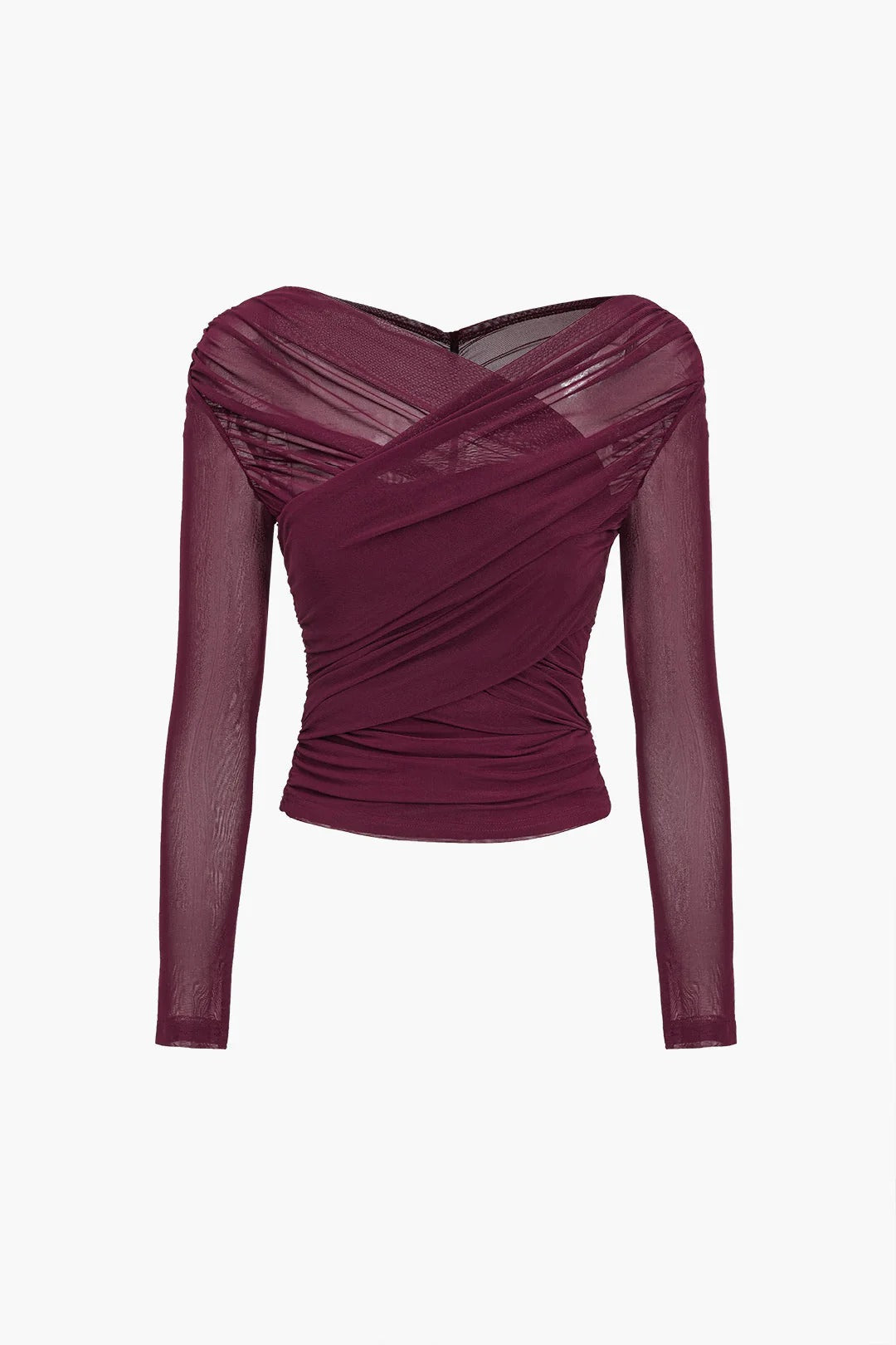 Celeste | Women’s Ruched Wrap Top with Sheer Sleeves