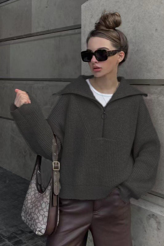 Greta | Women’s Half-Zip Sweater Featuring an Oversized Collar