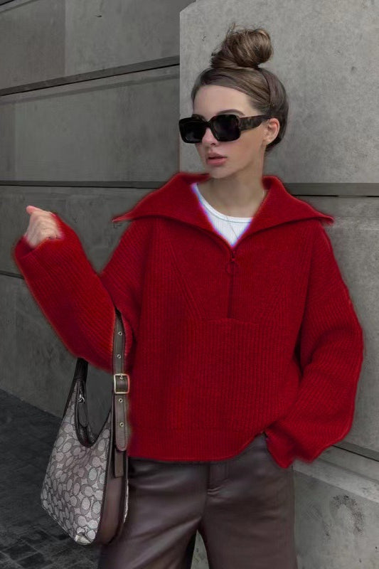 Greta | Women’s Half-Zip Sweater Featuring an Oversized Collar